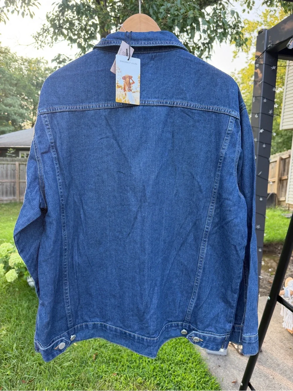 Sincerely Jules Oversized Denim Jacket Sz XL Medium Wash Classic Trucker Jean